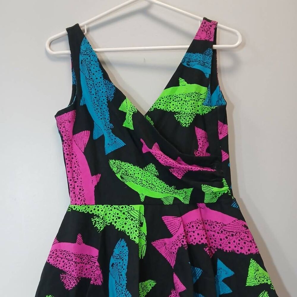 90's vintage betsy Johnson trout fish dress neon green pink stretch - Picture 4 of 10